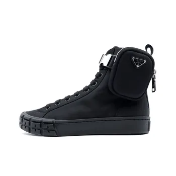 PRADA Skateboard Shoes Men High Top Black