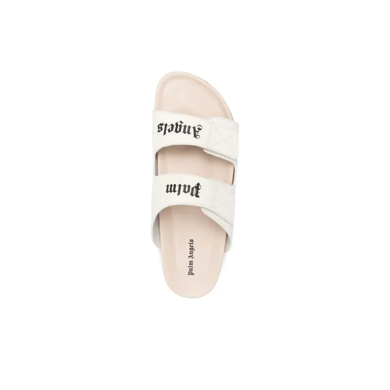 PALM ANGELS Logo Print Sandals Off White Leather-4