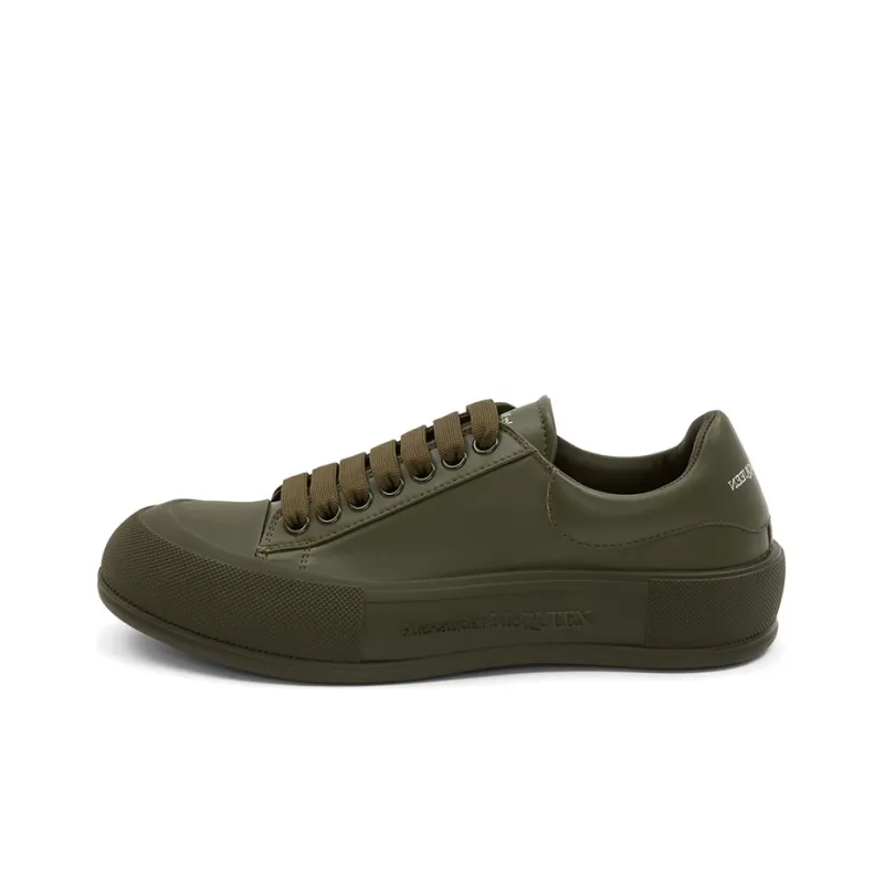 Alexander McQueen Leather Deck Plimsoll Khaki-0