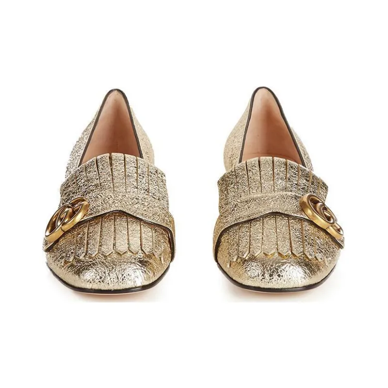 GUCCI Chunky Heel Mary Jane Shoes Low Heel Women's Gold-3