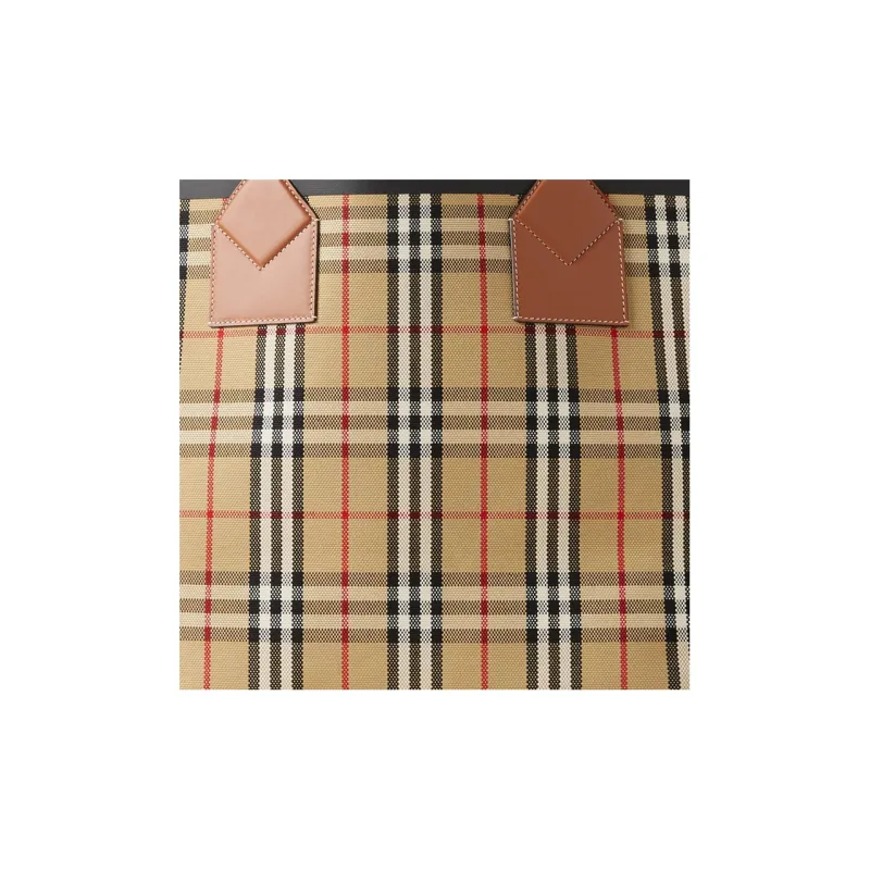 Burberry Cotton With Calfskin Tote Bag Shopping Bag Shoulder Bag Handbag Large Size Women's Khaki-3