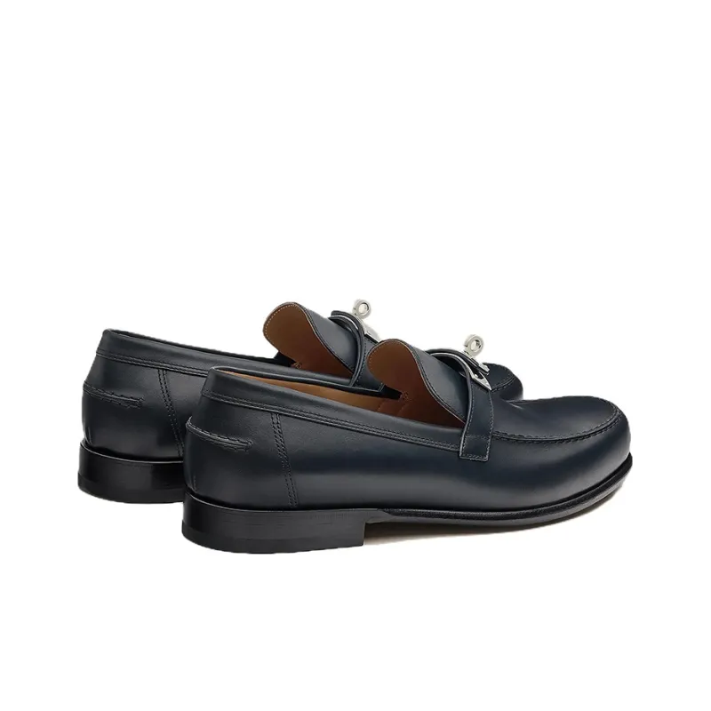 HERMES Destin Mokasin Shoes Men's Dark Blue-4