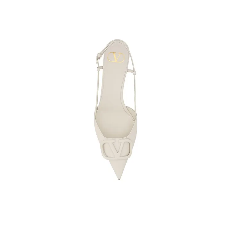 Valentino VLogo Signature Cone Heel Mid Low Heel Shoes Women's White-2