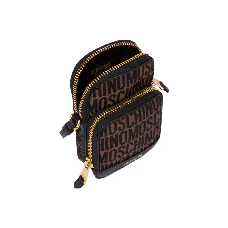 MOSCHINO Cotton And Polyester Blend Shoulder Bag Crossbody Bag Cell Phone Pouch Men's Brown Black-2