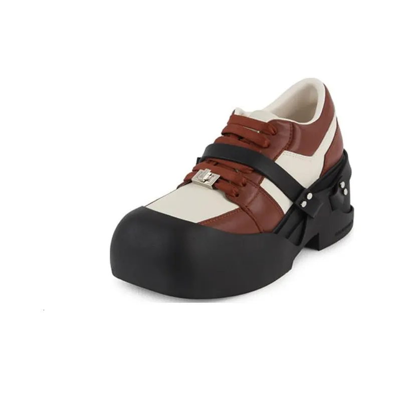 CALVINLUO Platform Shoes Unisex Coffee White-2