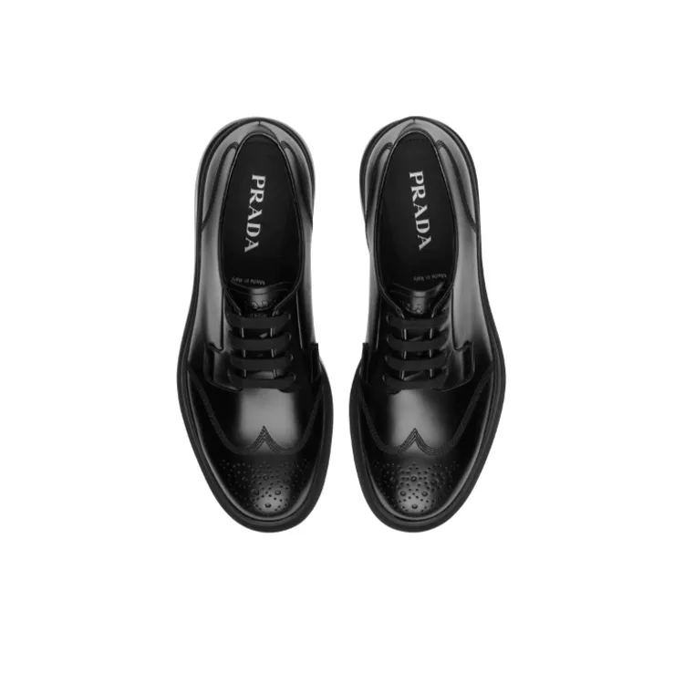 PRADA Lace Up Derby Black Brushed Leather-3