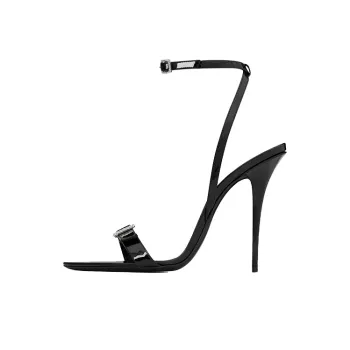 SAINT LAURENT Gippy Buckled Sandal Heels Black Leather Women's