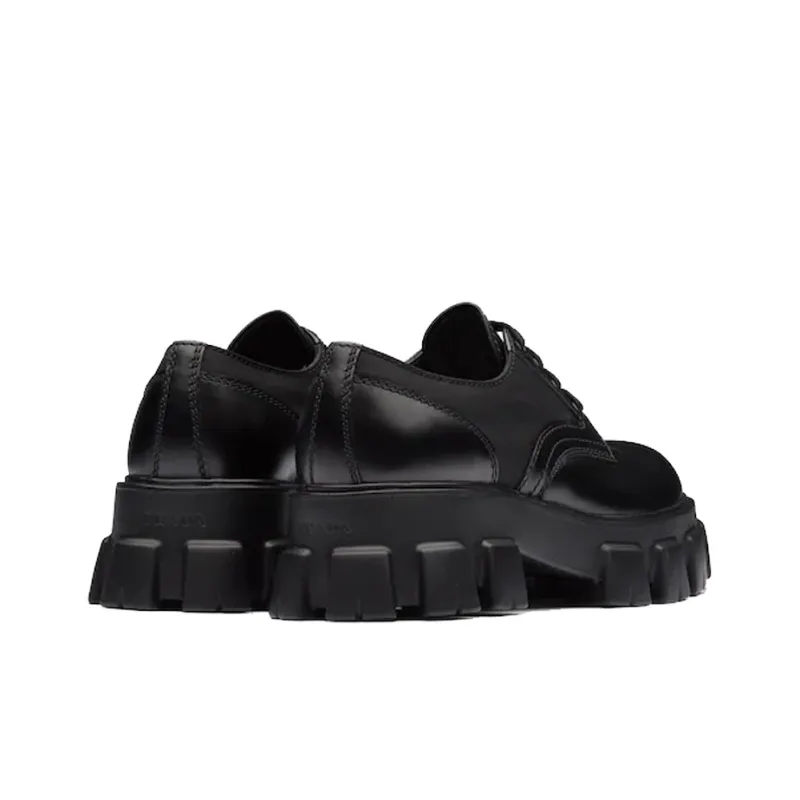 PRADA Monolith Brushed Leather And Nylon Lace Up 'Black'-3