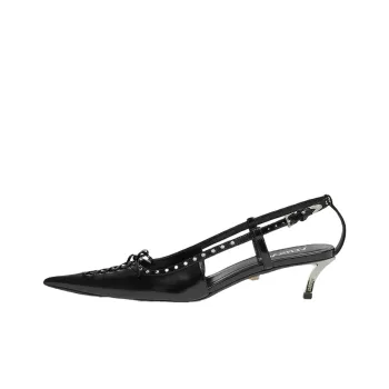 VERSACE Slim Heel Mid Low Heel Shoes Women's Black