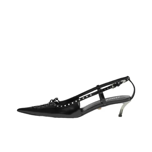 VERSACE Slim Heel Mid Low Heel Shoes Women's Black