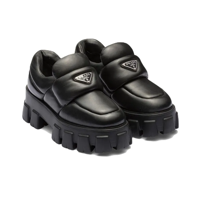 PRADA Soft Padded 55mm Loafers Black Nappa Leather Women's-2