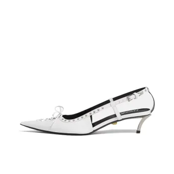 VERSACE Slim Heel Mid Low Heel Shoes Women's White