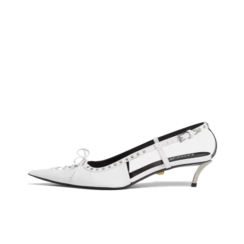 VERSACE Slim Heel Mid Low Heel Shoes Women's White-0