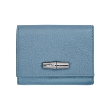LONGCHAMP Roseau Essential Cow Leather Card Holder Wallet Women's Blue
