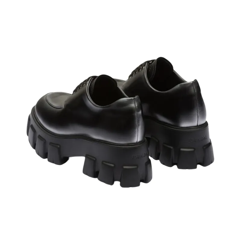PRADA Moonlith Brushed Leather Lace-up Shoes-4