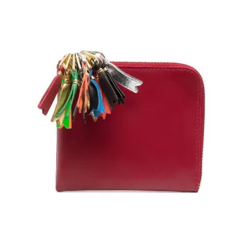 CDG Calfskin Card Holder Wallet Women's Dark Red