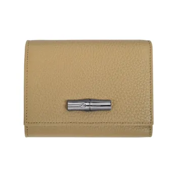 LONGCHAMP Roseau Essential Cow Leather Card Holder, Wallet Women's Yellow