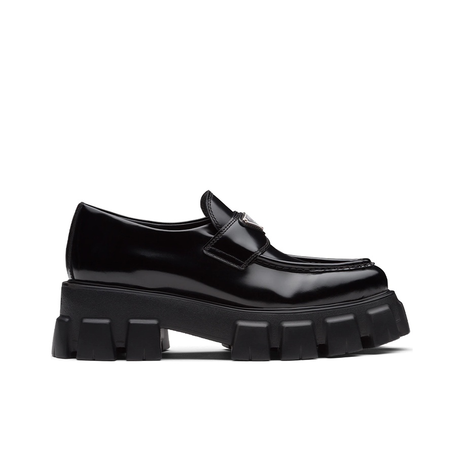 PRADA Monolith 55mm Pointy Loafer Black Brushed Leather PRADA Monolith 55mm Pointy Loafer Black Brushed Leather