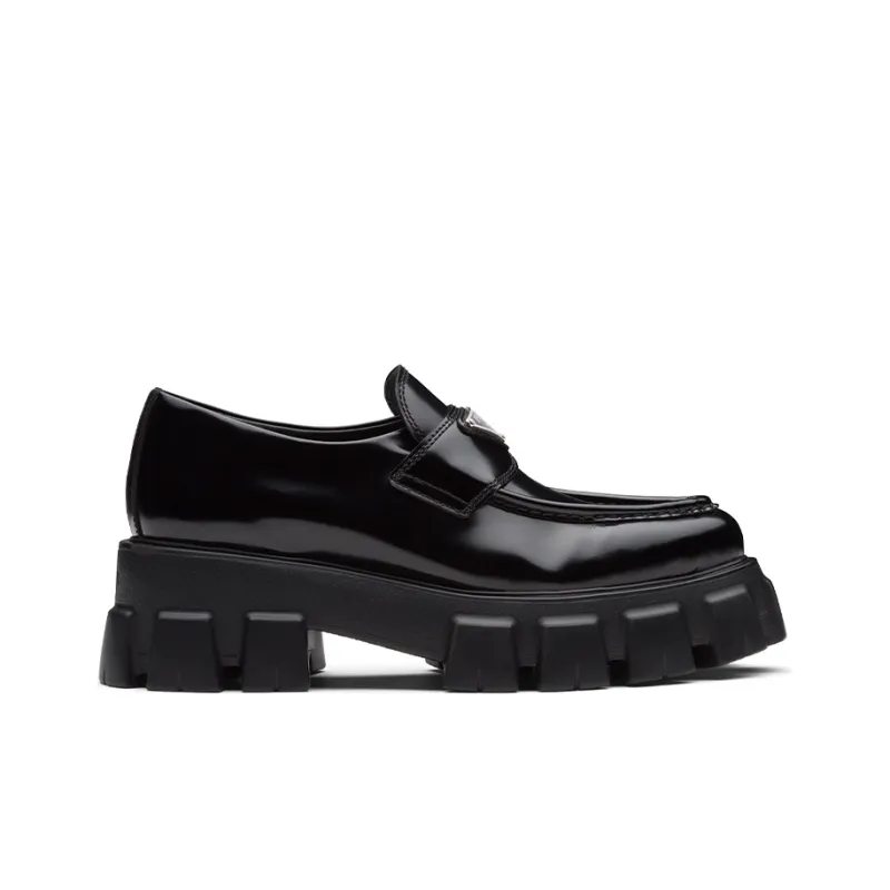 PRADA Monolith 55mm Pointy Loafer Black Brushed Leather Women's-1