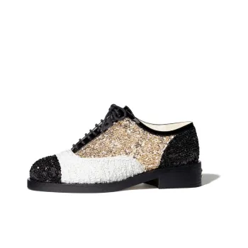 CHANEL Casual Single Shoes Women's Sequins White Gold