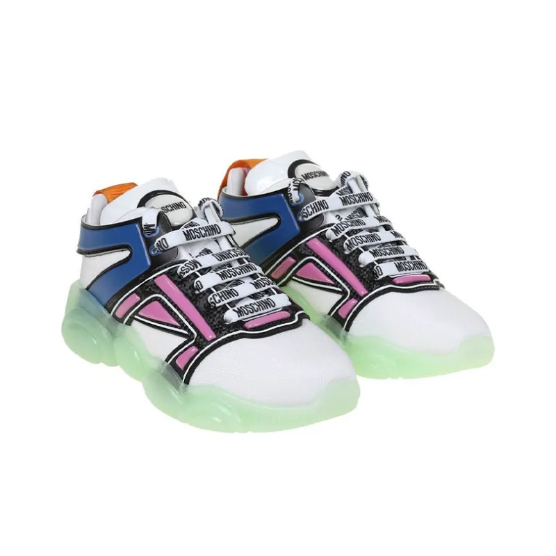 MOSCHINO Low-Top Platform Shoes Women's White Blue Pink Patchwork-2