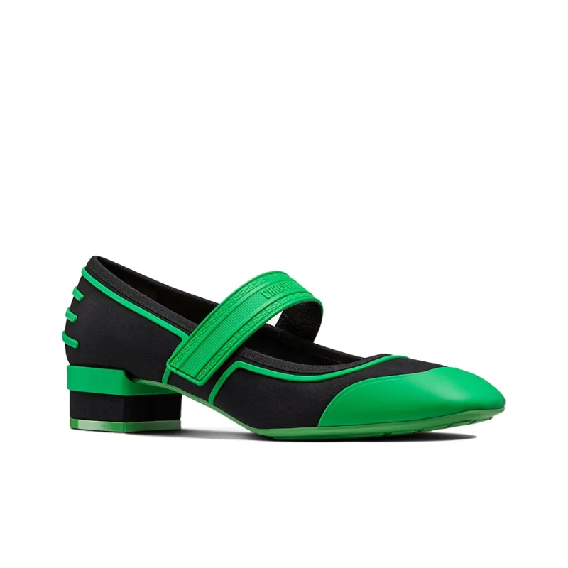 DIOR Roller Block Heel Mary Jane Shoes Women's Black Green-2