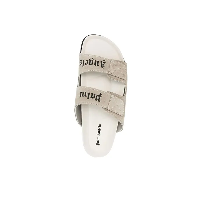 PALM ANGELS Logo Print Slide Sandals White-4