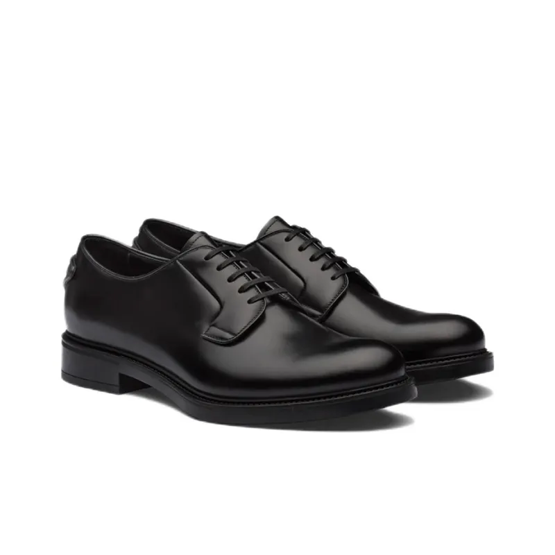 PRADA Brushed-leather Lace-up Shoes-1