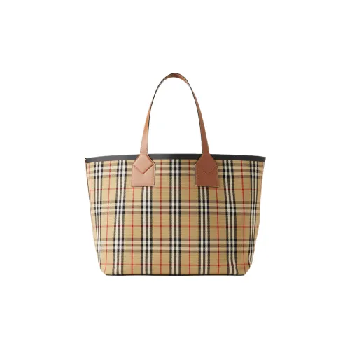 Burberry Cotton With Calfskin Tote Bag Shopping Bag Shoulder Bag Handbag Large Size Women
s Khaki
