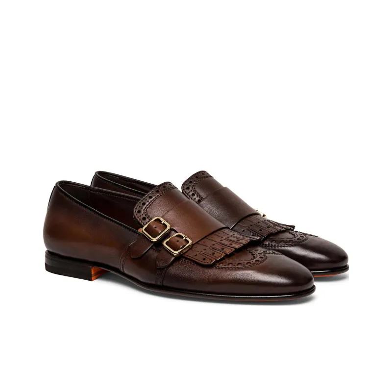 Santoni Double Buckle Almond Toe Loafers-2