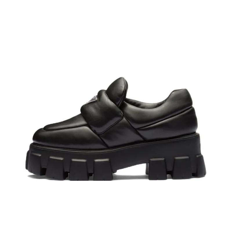PRADA Soft Padded 55mm Loafers Black Nappa Leather Women's-0