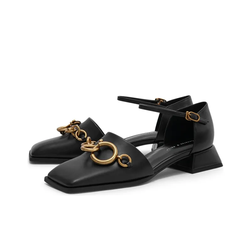 CHARLES&KEITH Chunky Heel Unlined Shoes Women's Black-1