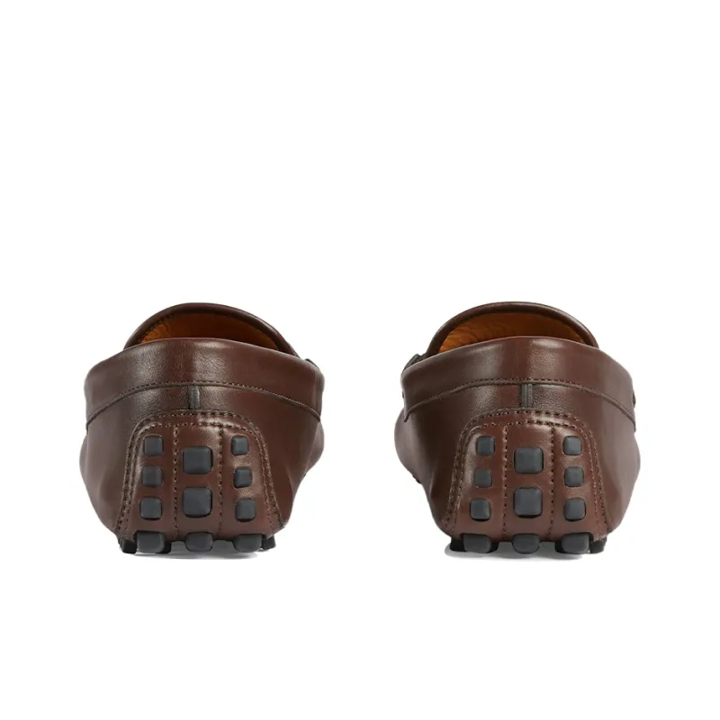 GUCCI Ayrton Webbing Trimmed Horsebit Leather Driver Loafers Brown-3