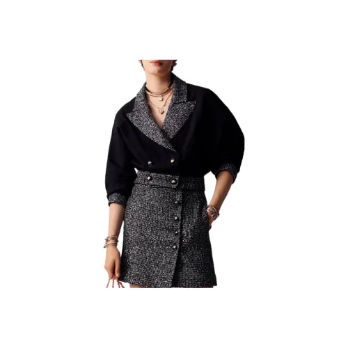 CHANEL Cropped Coats Women's Black/Silver