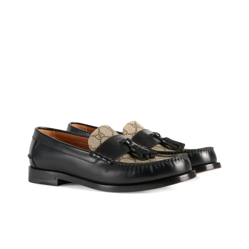GUCCI Tassel Gg Canvas Loafers Black Ebony-1