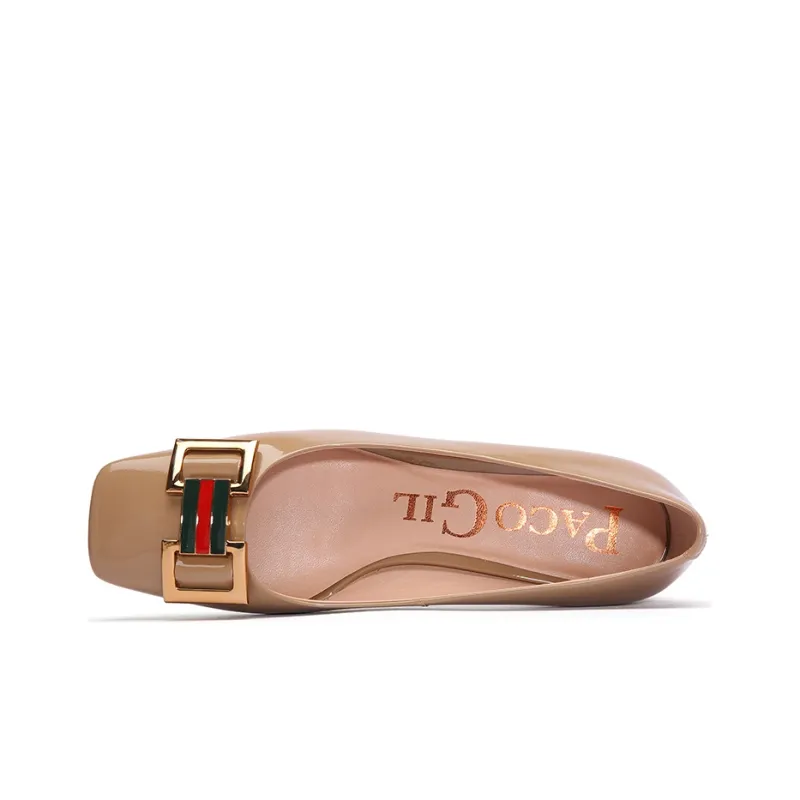 PACO GIL Block Heel High Heels 3.5cm Women's Apricot-4