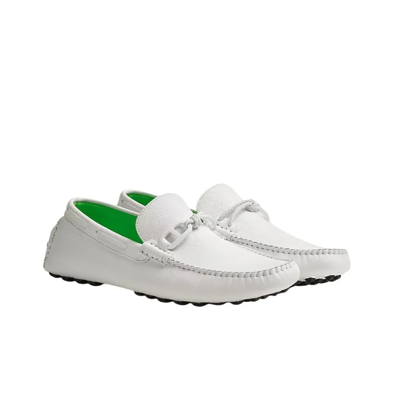 HERMES Alessandro Gommino Loafers Men's White-3