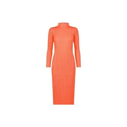 Homme Plissé Issey Miyake Long-Sleeved Dresses Women's Neon Orange