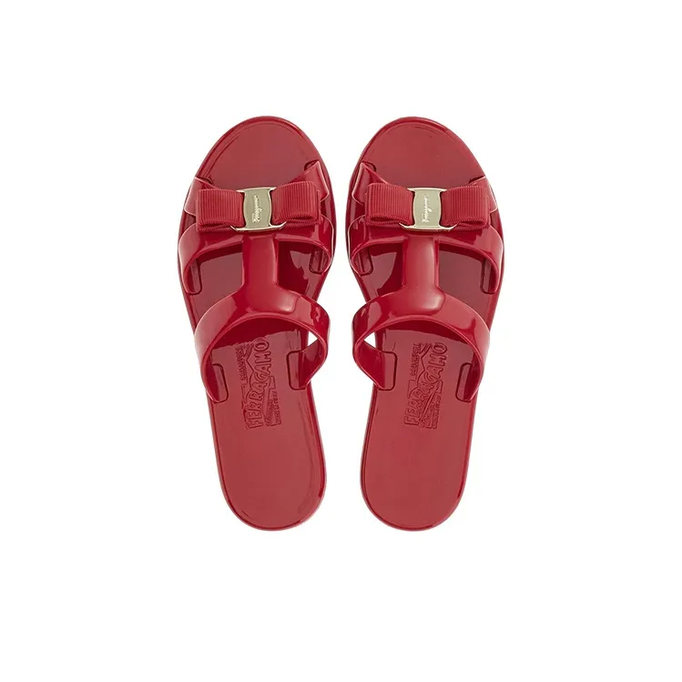 FERRAGAMO Jelly Odor Resistant Slide Slippers Women's Red-3