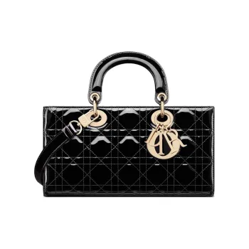 DIOR Lady D JOY Patent Leather Cowhide Daisie Bag Shoulder Bag Crossbody Bag Handbag Medium Size Women's Black