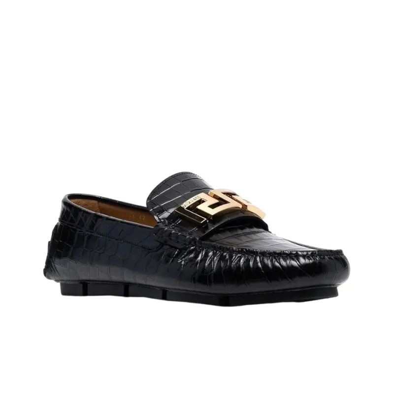 VERSACE Greca Loafer Croc Black-2