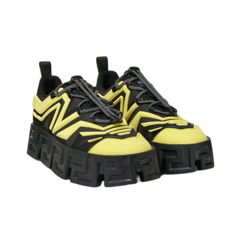 VERSACE Greca Labyrinth Low-Top Platform Shoes Men's Black Yellow-2
