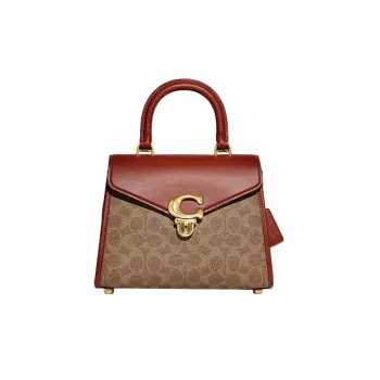 COACH Top Handle Cow Leather Patchwork PVC Shoulder Bag Crossbody Bag Handbags Regular Women's Brown/Red