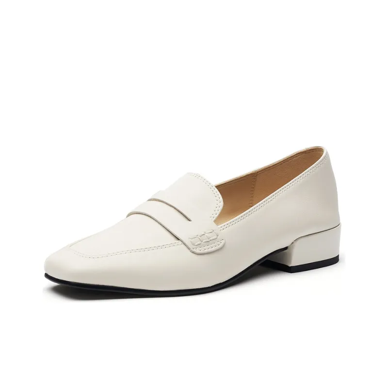 Clarks Chunky Heel Loafers Women's White-1