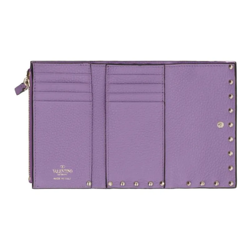 Valentino Rockstud Textured Leather Wallet Women's Purple-2