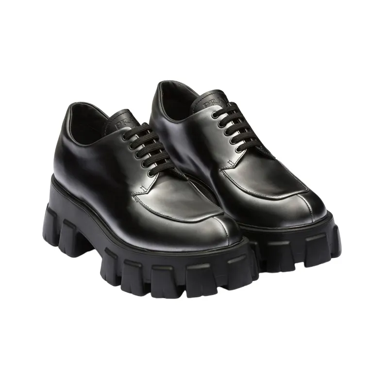 PRADA Moonlith Brushed Leather Lace-up Shoes-2