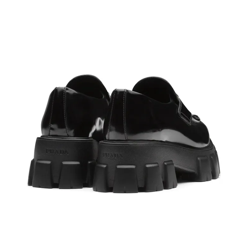 PRADA Monolith 55mm Pointy Loafer Black Brushed Leather Women's-3