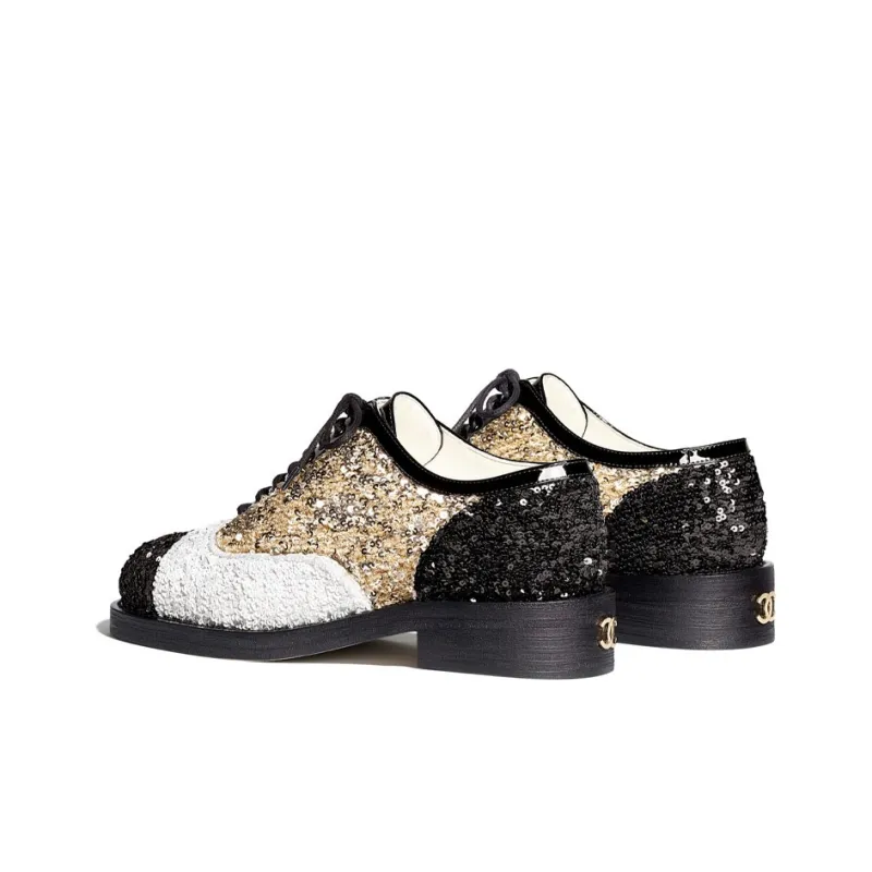 CHANEL Casual Single Shoes Women's Sequins White Gold-4