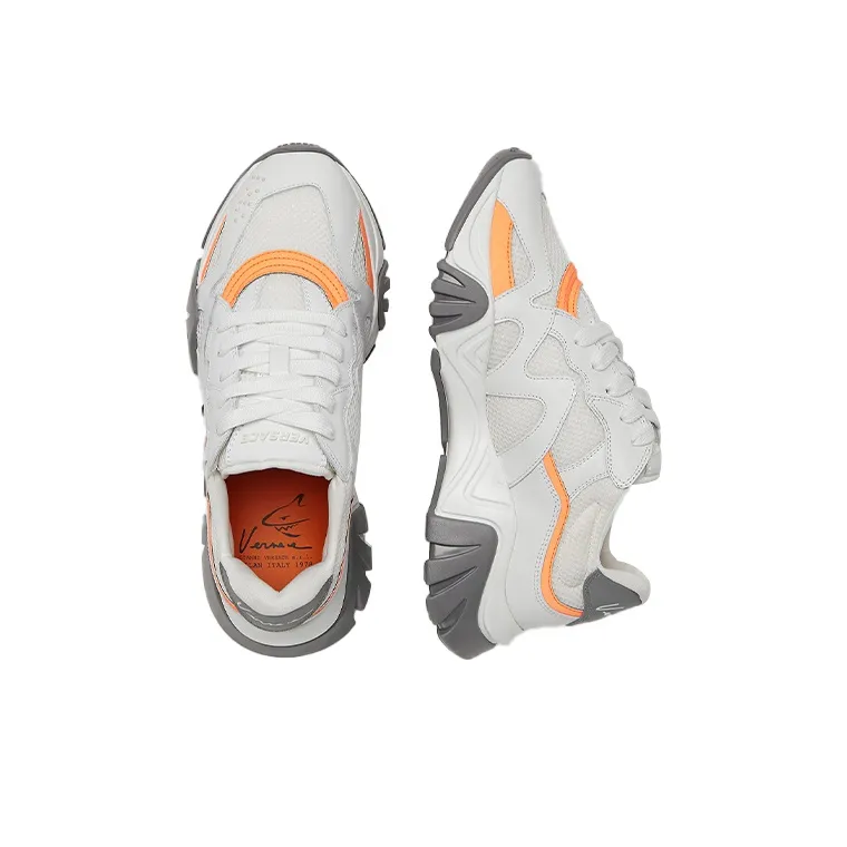 VERSACE Squalo Low-Top Platform Shoes Women's White Orange-4