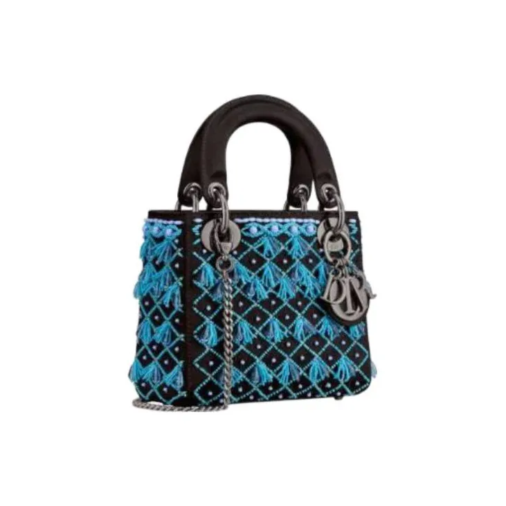 DIOR Lady Dior Satin Lady Dior Bag, Shoulder Bag, Crossbody Bag, Handbag Mini Women's Black/Blue-2